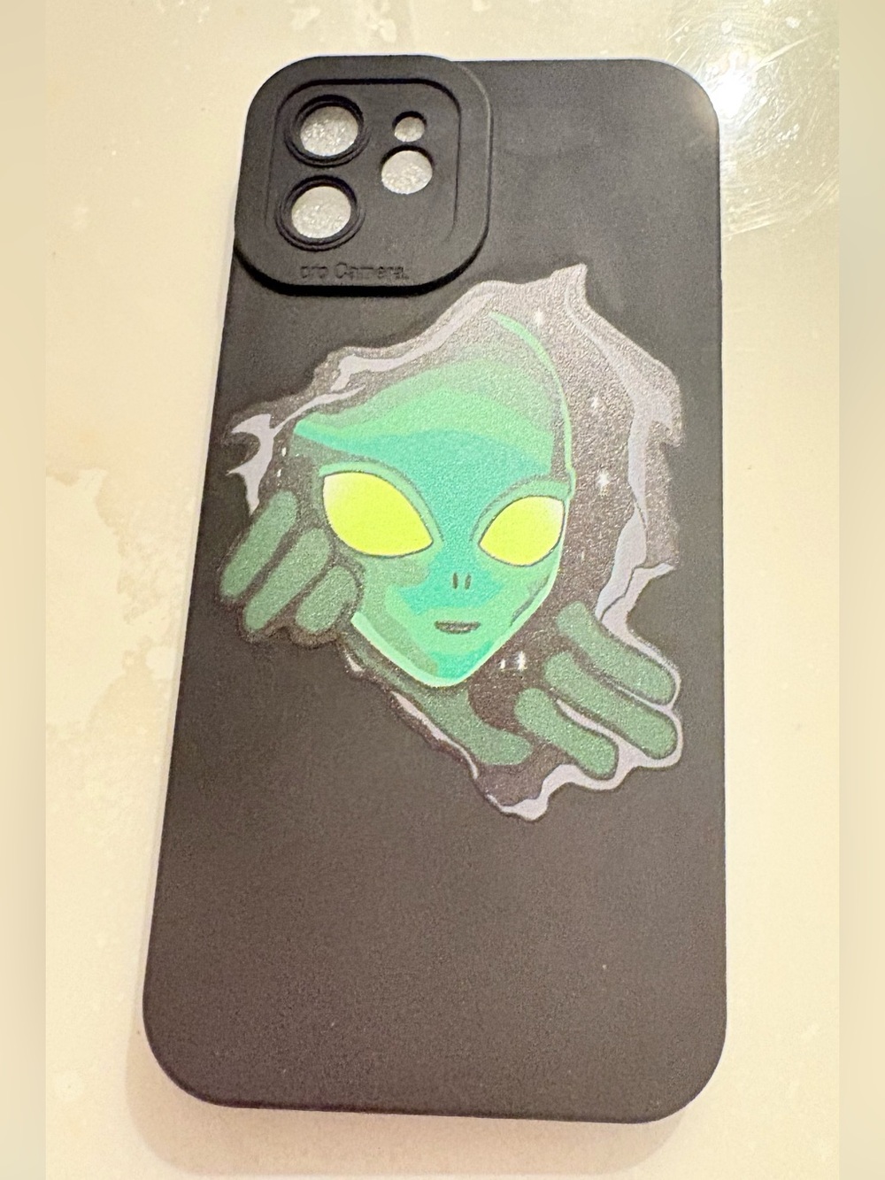 Black Phone Case with Green Alien Graphic - Compatible iPhone 12 Accessory